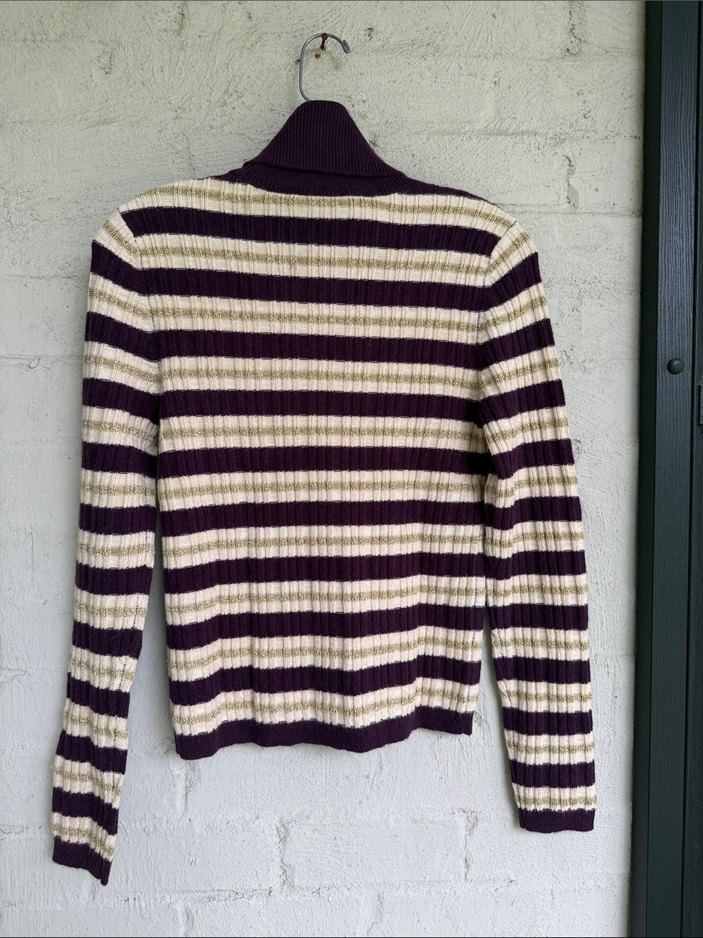 NWT Ann Taylor Purple/Gold Striped Ribbed Knit Turtleneck Sweater Size Small - Picture 6 of 11